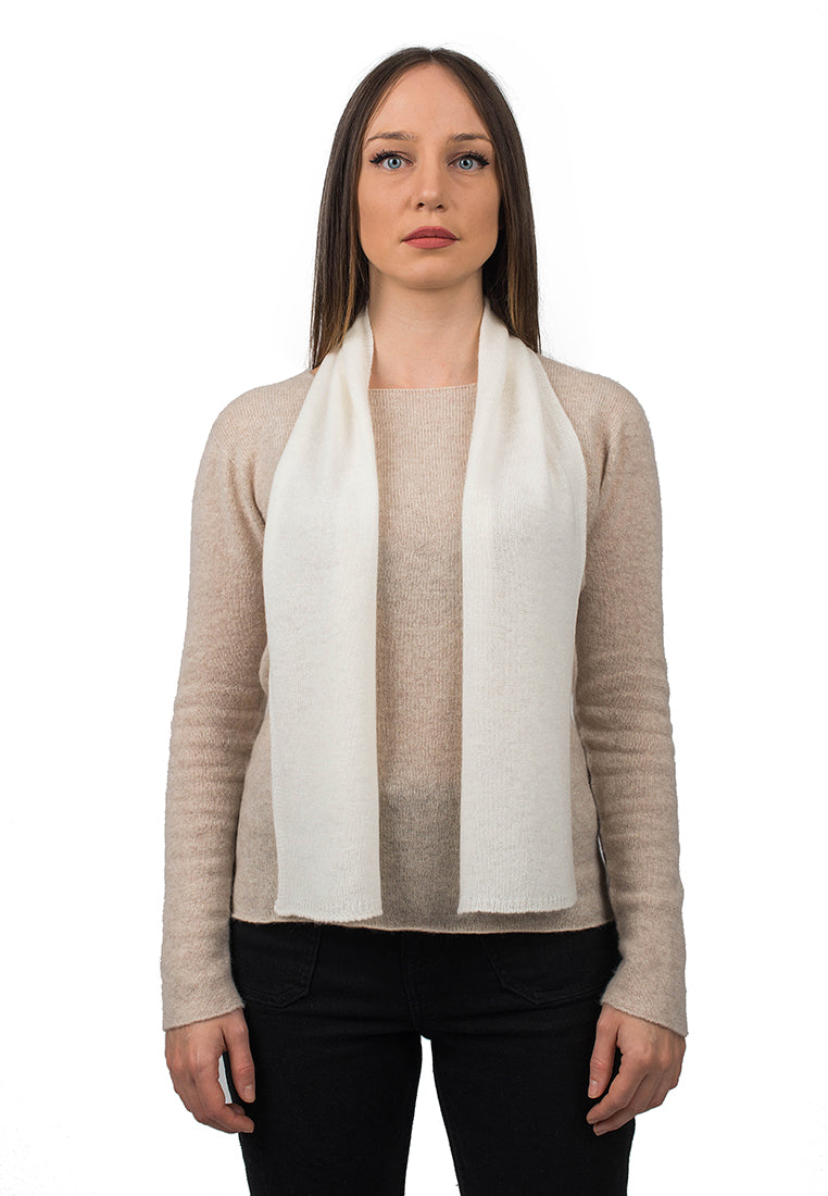 Women's 100% cashmere skinny scarf, colour Cream | Dalle Piane Cashmere