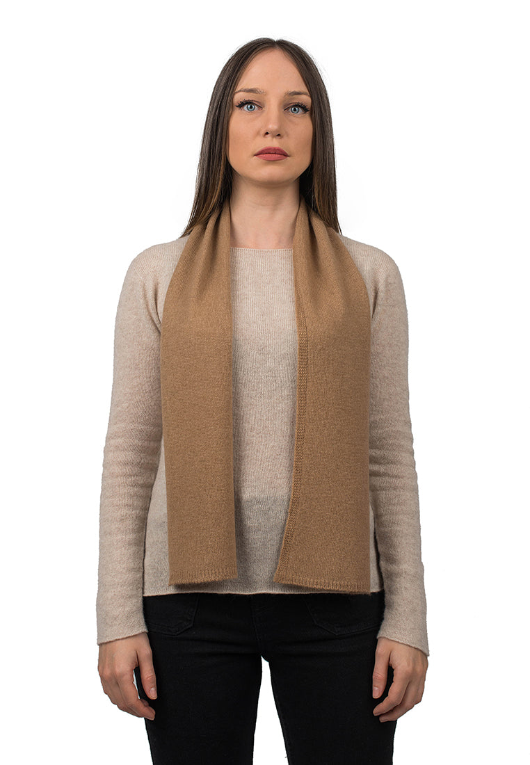 Women's 100% cashmere skinny scarf, colour Camel | Dalle Piane Cashmere