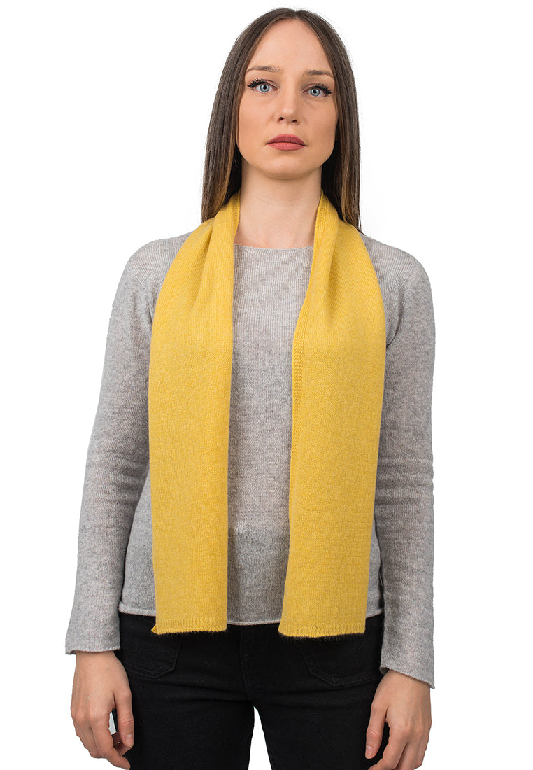 Women's 100% cashmere skinny scarf, colour Yellow | Dalle Piane Cashmere