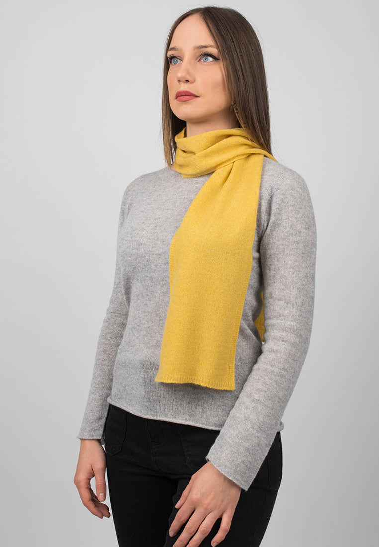 Women's 100% cashmere skinny scarf, colour Yellow, view 2 | Dalle Piane Cashmere