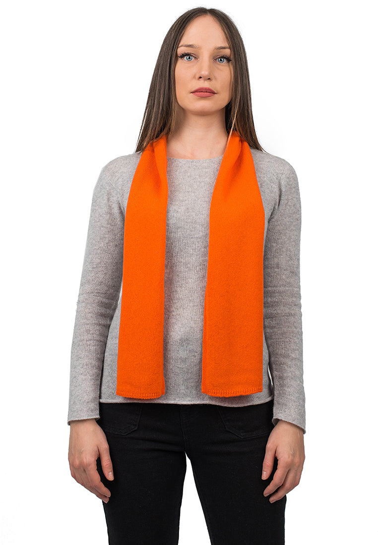 Women's 100% cashmere skinny scarf, colour Orange | Dalle Piane Cashmere