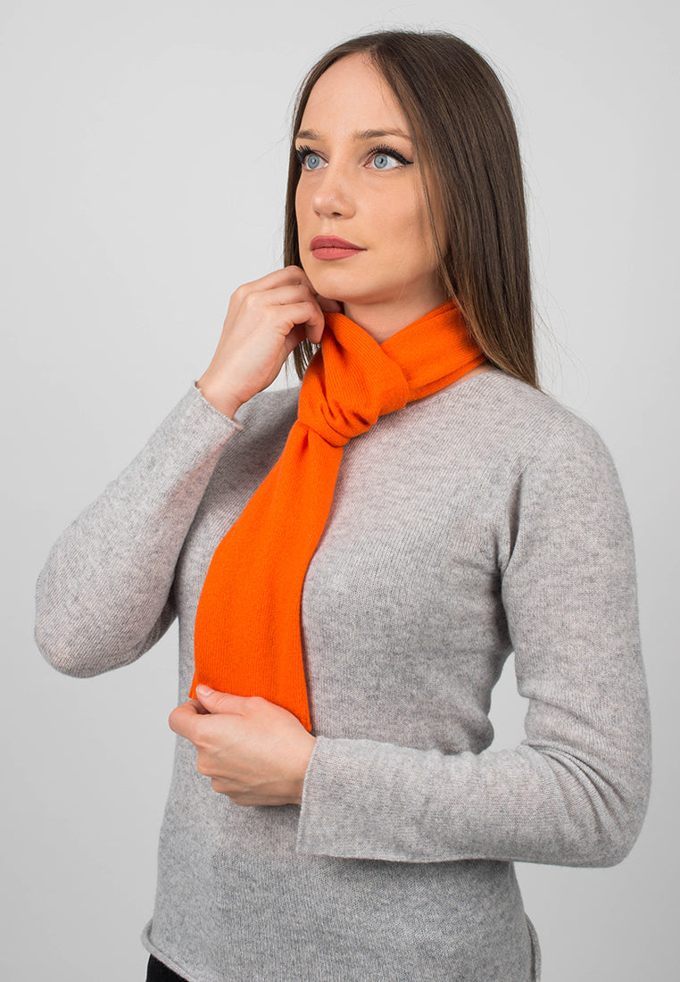 Women's 100% cashmere skinny scarf, colour Orange, view 3 | Dalle Piane Cashmere