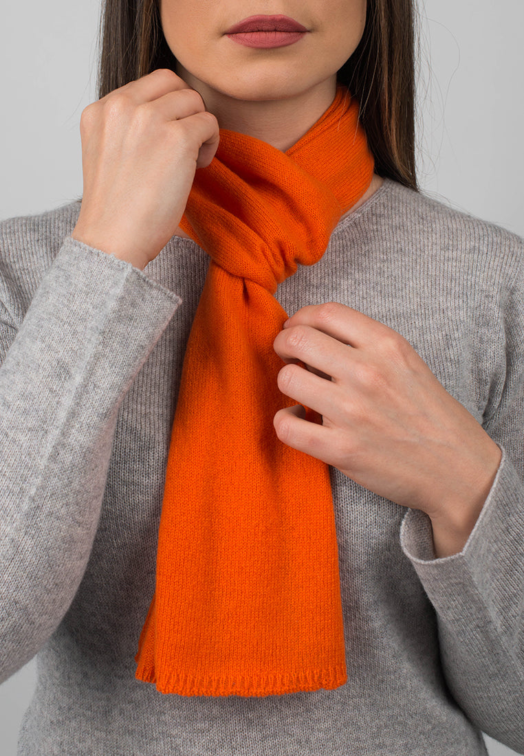Women's 100% cashmere skinny scarf, colour Orange, view 4 | Dalle Piane Cashmere