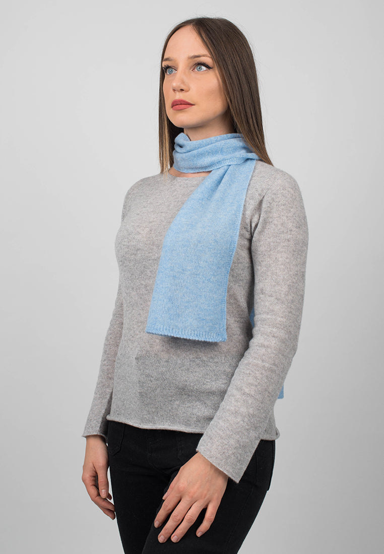 Women's 100% cashmere skinny scarf, colour Sky, view 2 | Dalle Piane Cashmere