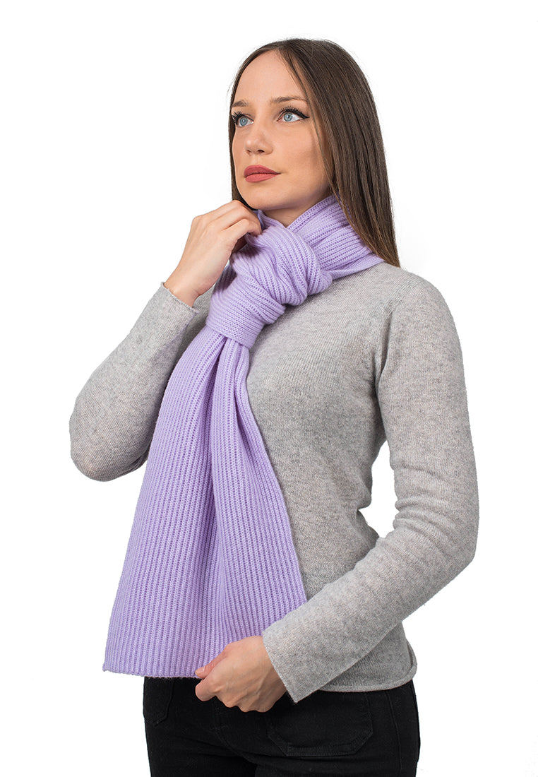 Women's fisherman's rib 100% cashmere scarf, colour Lilac | Dalle Piane Cashmere