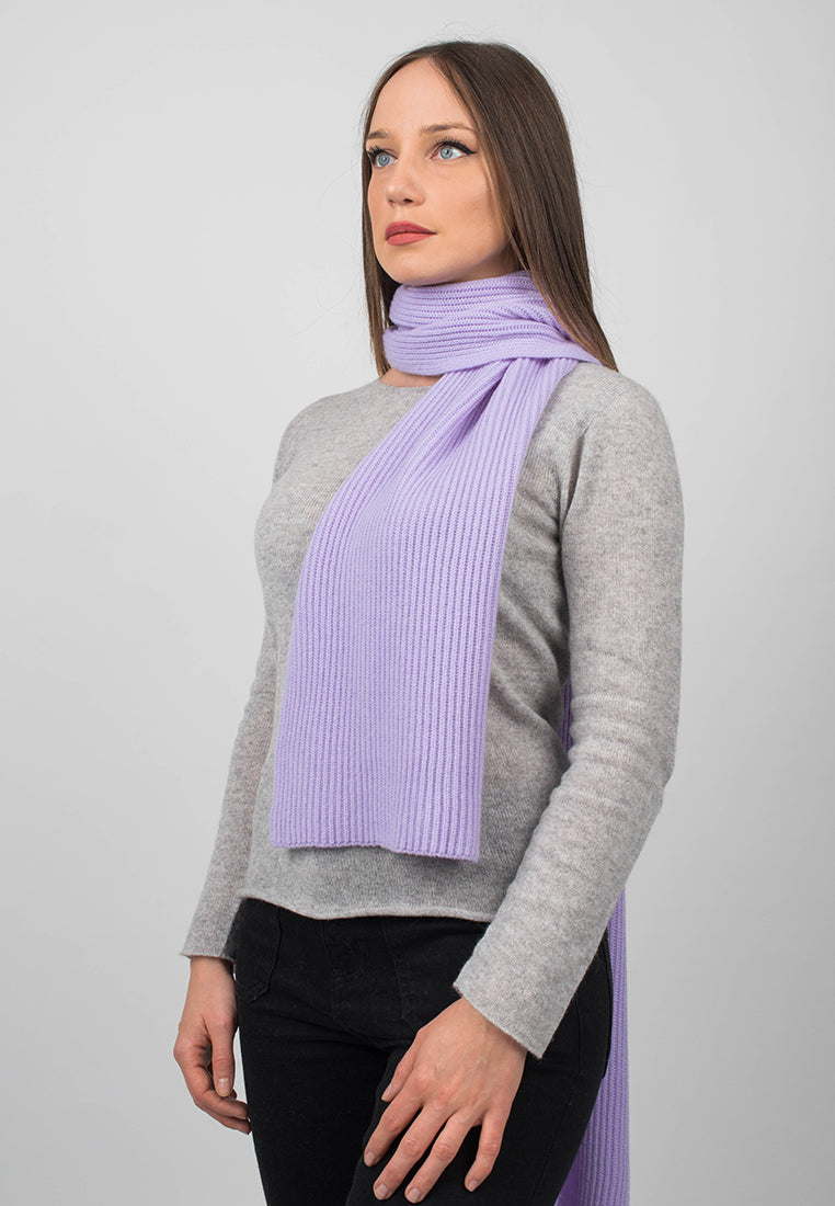 Women's fisherman's rib 100% cashmere scarf, colour Lilac, view 2 | Dalle Piane Cashmere