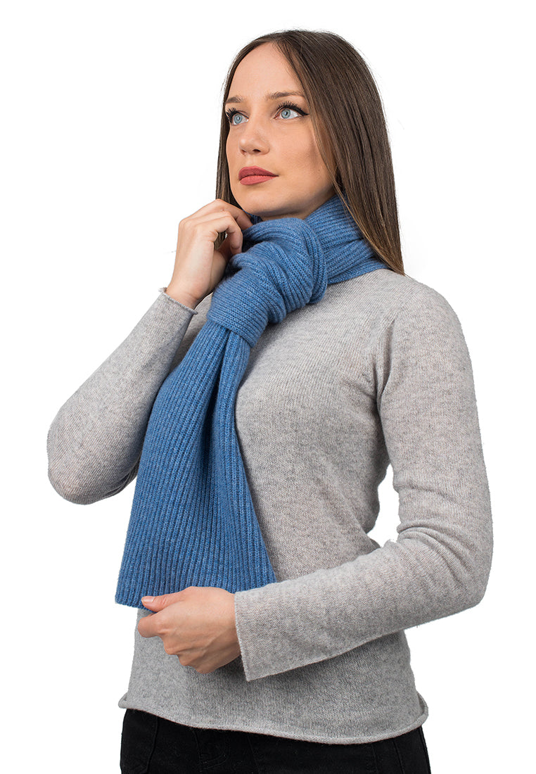 Women's fisherman's rib 100% cashmere scarf, colour Light Blue | Dalle Piane Cashmere