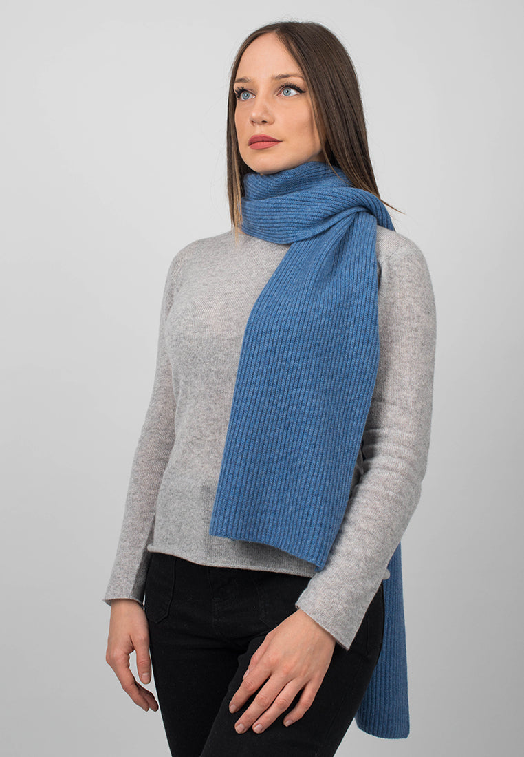 Women's fisherman's rib 100% cashmere scarf, colour Light Blue, view 2 | Dalle Piane Cashmere