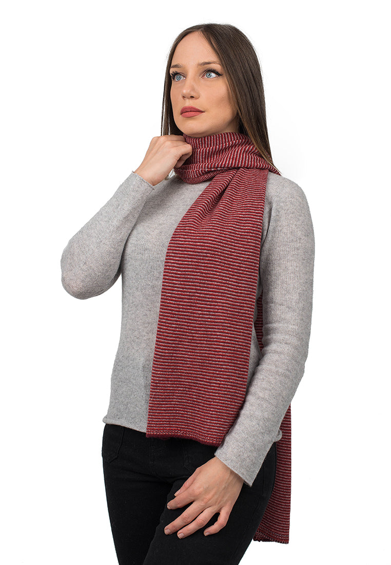 Women's striped 100% cashmere scarf, colour Red-Bordeaux-Grey | Dalle Piane Cashmere