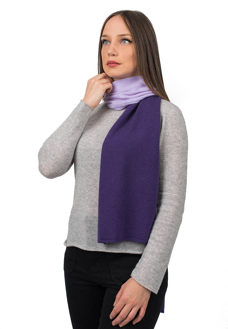 Women's two-tone 100% cashmere scarf, colour Purple-Lilac | Dalle Piane Cashmere