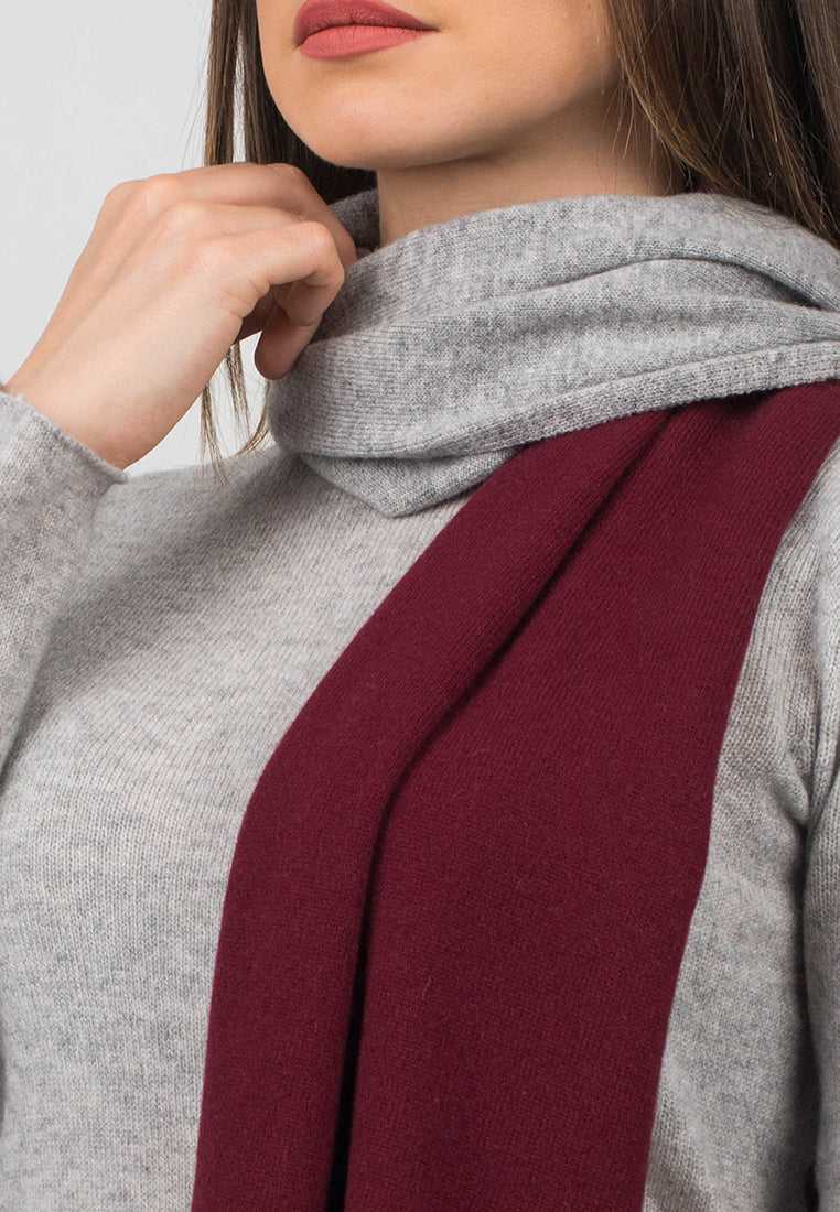 Women's two-tone 100% cashmere scarf, colour Bordeaux-Grey, view 3 | Dalle Piane Cashmere