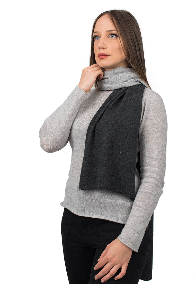 Women's two-tone 100% cashmere scarf, colour Anthracite-Grey | Dalle Piane Cashmere