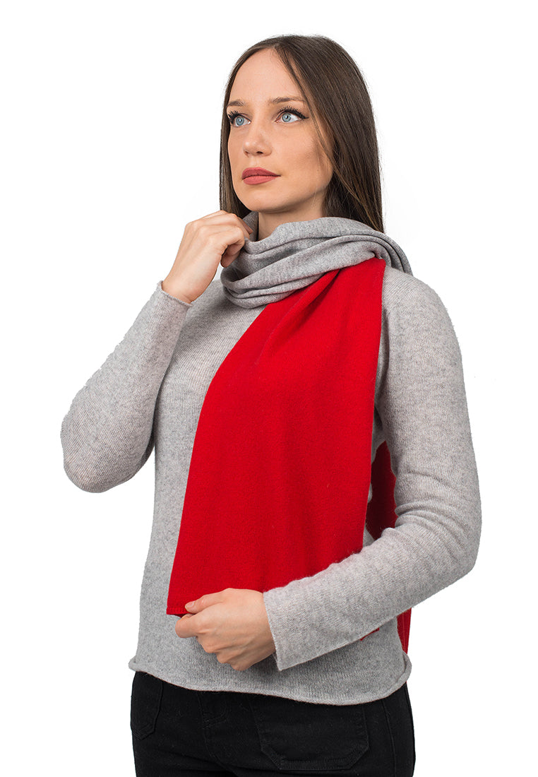 Women's two-tone 100% cashmere scarf, colour Red-Grey | Dalle Piane Cashmere
