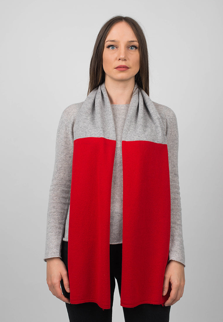 Women's two-tone 100% cashmere scarf, colour Red-Grey, view 2 | Dalle Piane Cashmere