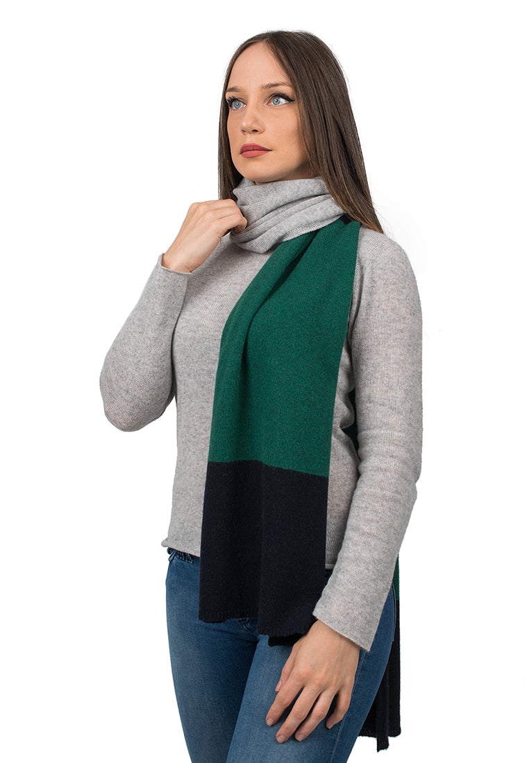 Women's three-colour 100% cashmere scarf, colour Blue-Green-Grey | Dalle Piane Cashmere