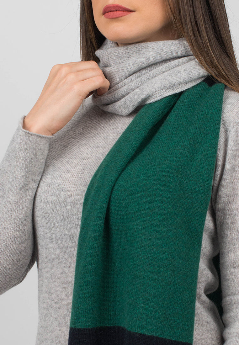Women's three-colour 100% cashmere scarf, colour Blue-Green-Grey, view 3 | Dalle Piane Cashmere