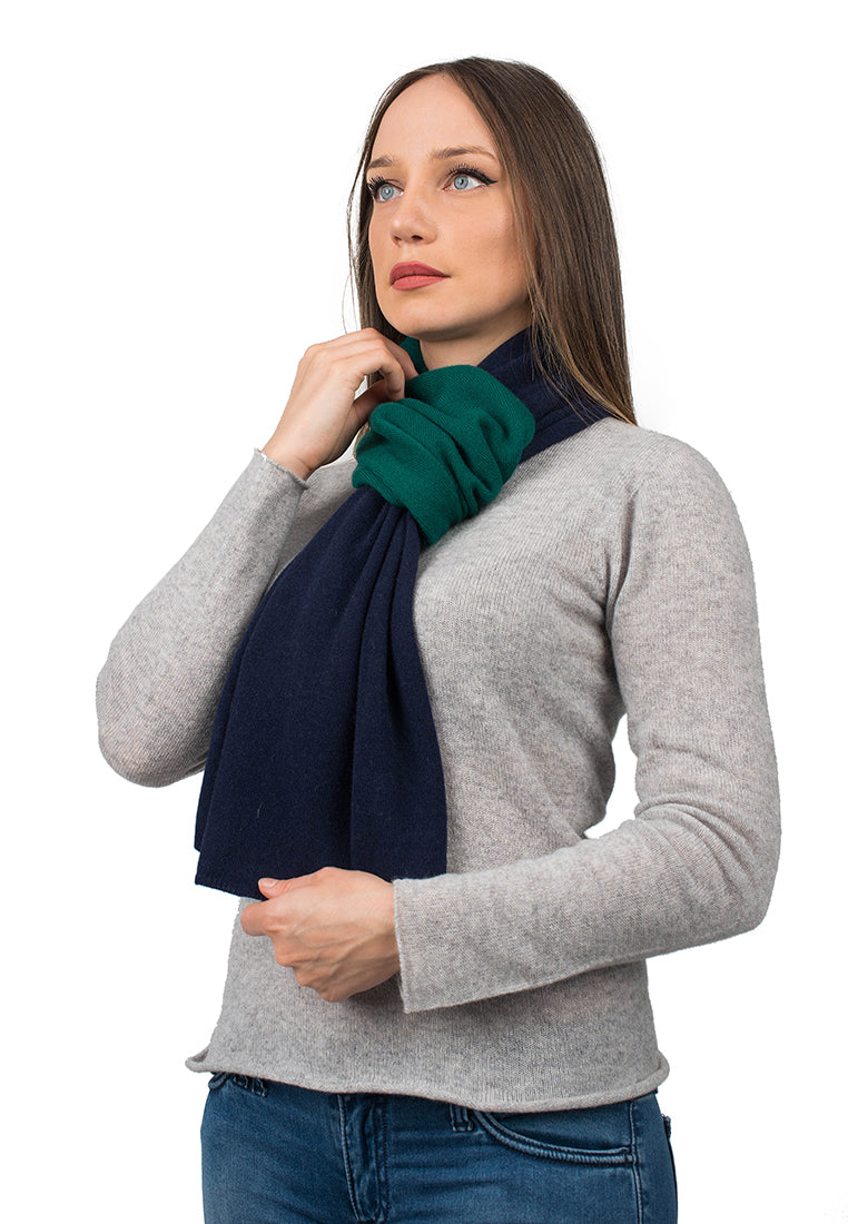 Women's two-tone 100% cashmere scarf, colour Blue-Green | Dalle Piane Cashmere