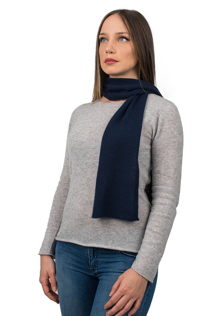 Women's 100% cashmere skinny scarf, colour Blue | Dalle Piane Cashmere
