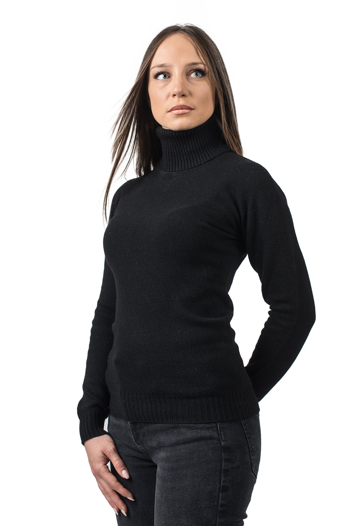 Women's recycled cashmere turtleneck, colour Black | Dalle Piane Cashmere