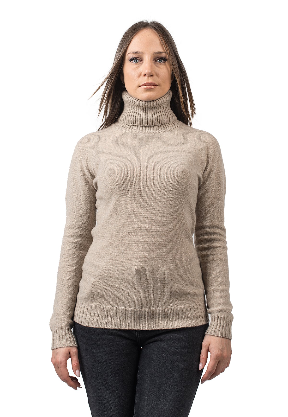 Women's recycled cashmere turtleneck, colour Beige | Dalle Piane Cashmere