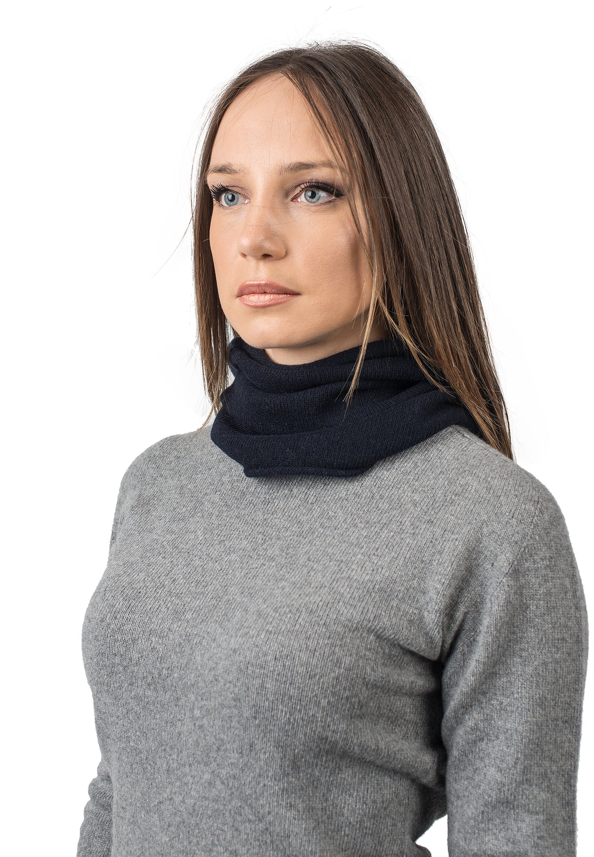 Recycled cashmere neck warmer, colour Blue | Dalle Piane Cashmere