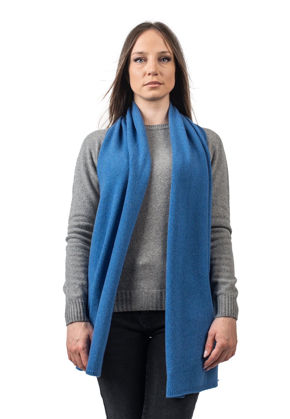 Women's recycled cashmere scarf, colour Light Blue | Dalle Piane Cashmere