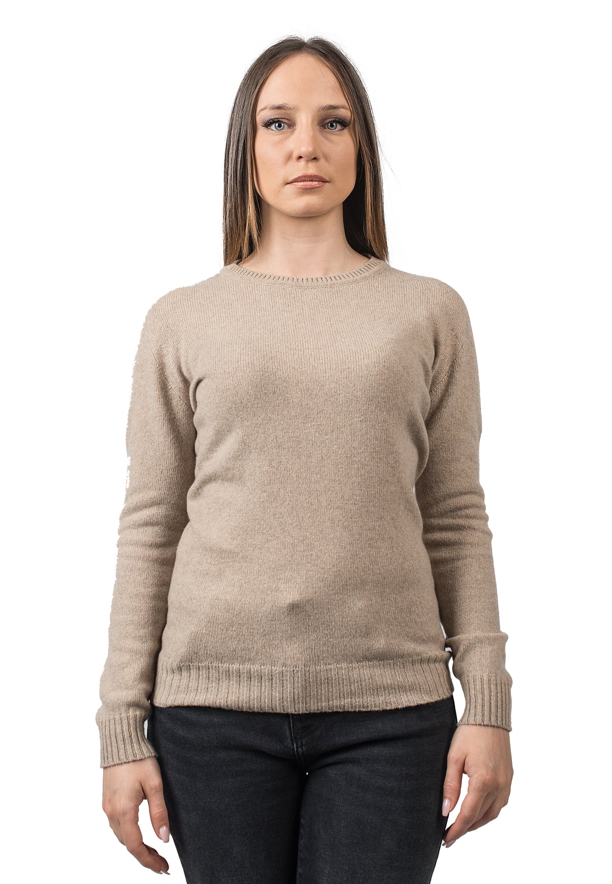 Women's recycled cashmere crewneck, colour Beige | Dalle Piane Cashmere