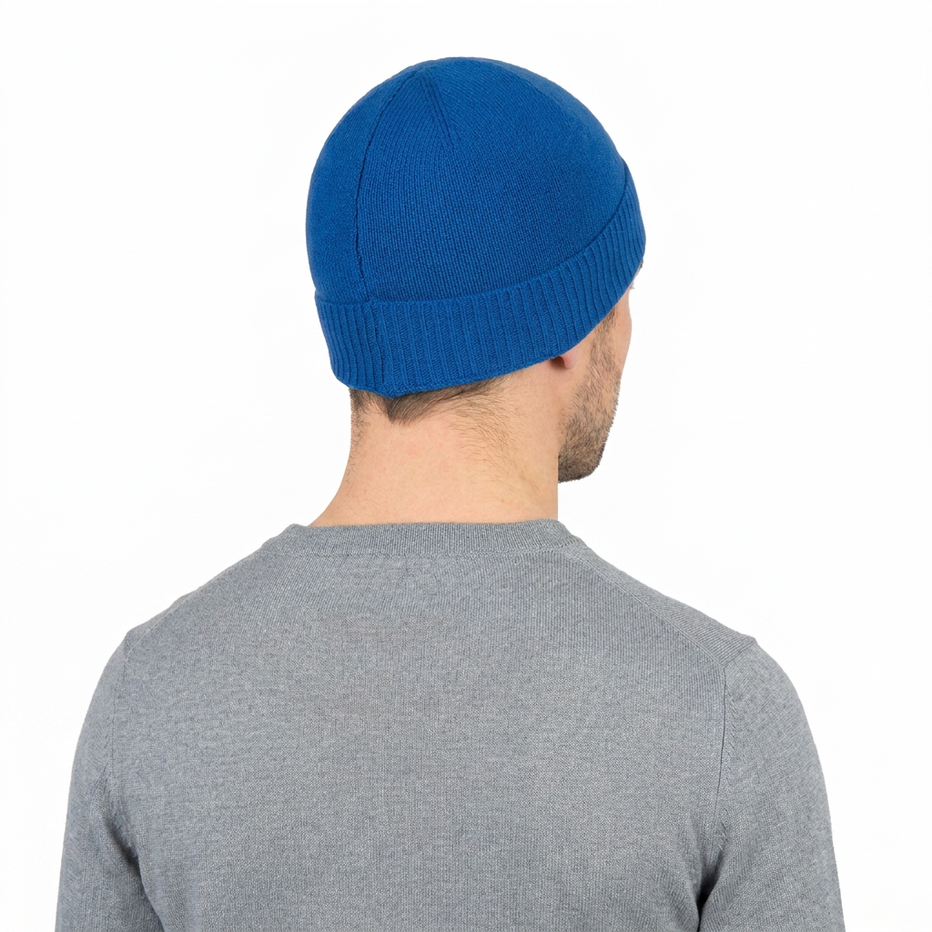 Men's plain-knit 100% cashmere beanie, colour Electric Blue | Dalle Piane Cashmere