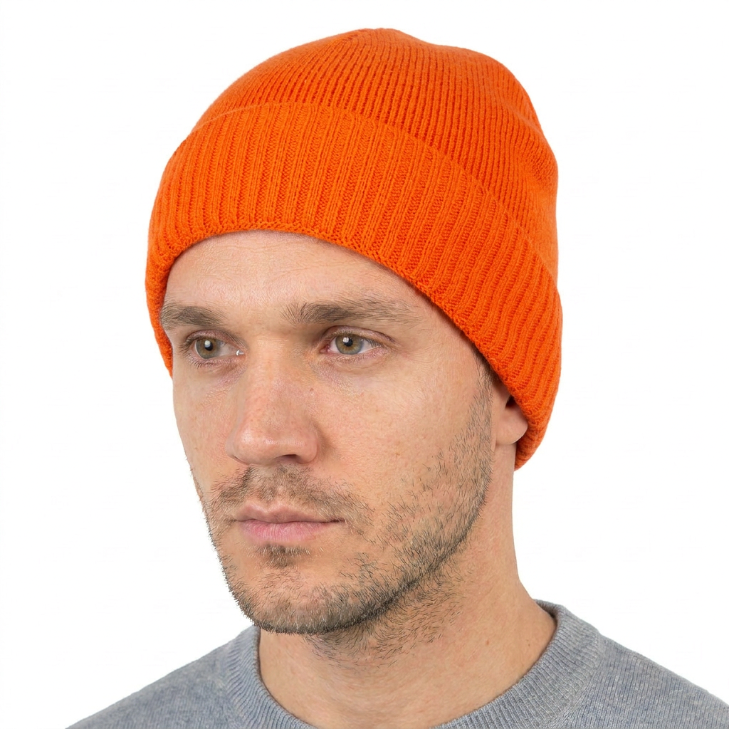 Men's plain-knit 100% cashmere beanie, colour Orange, view 3 | Dalle Piane Cashmere