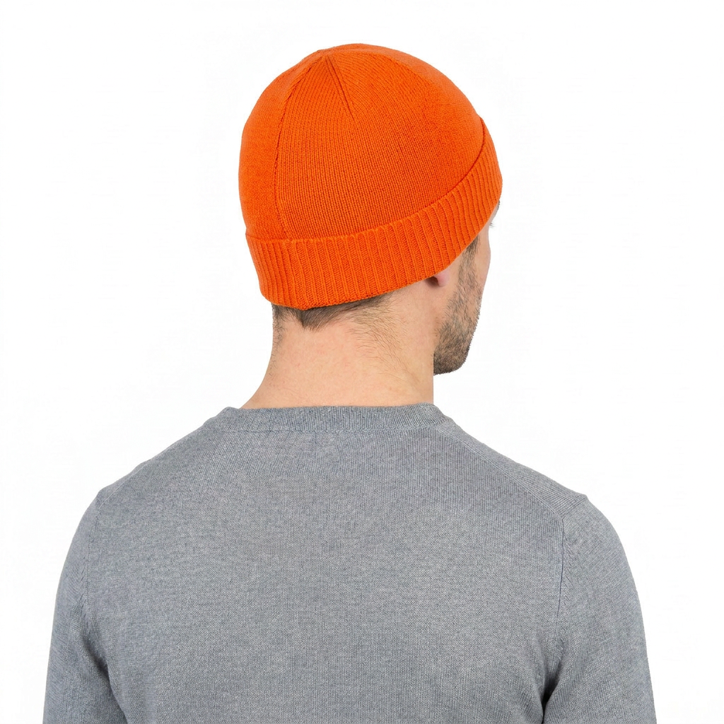 Men's plain-knit 100% cashmere beanie, colour Orange | Dalle Piane Cashmere