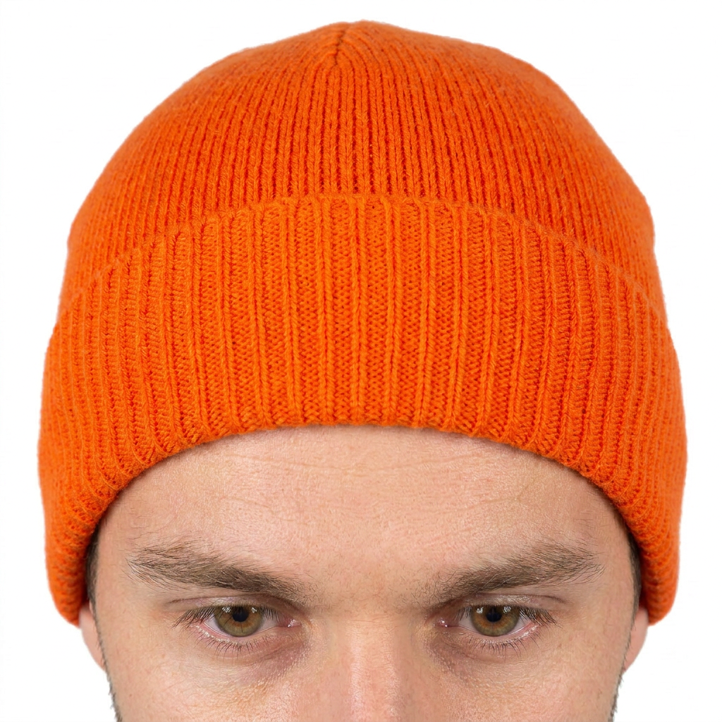 Men's plain-knit 100% cashmere beanie, colour Orange, view 4 | Dalle Piane Cashmere