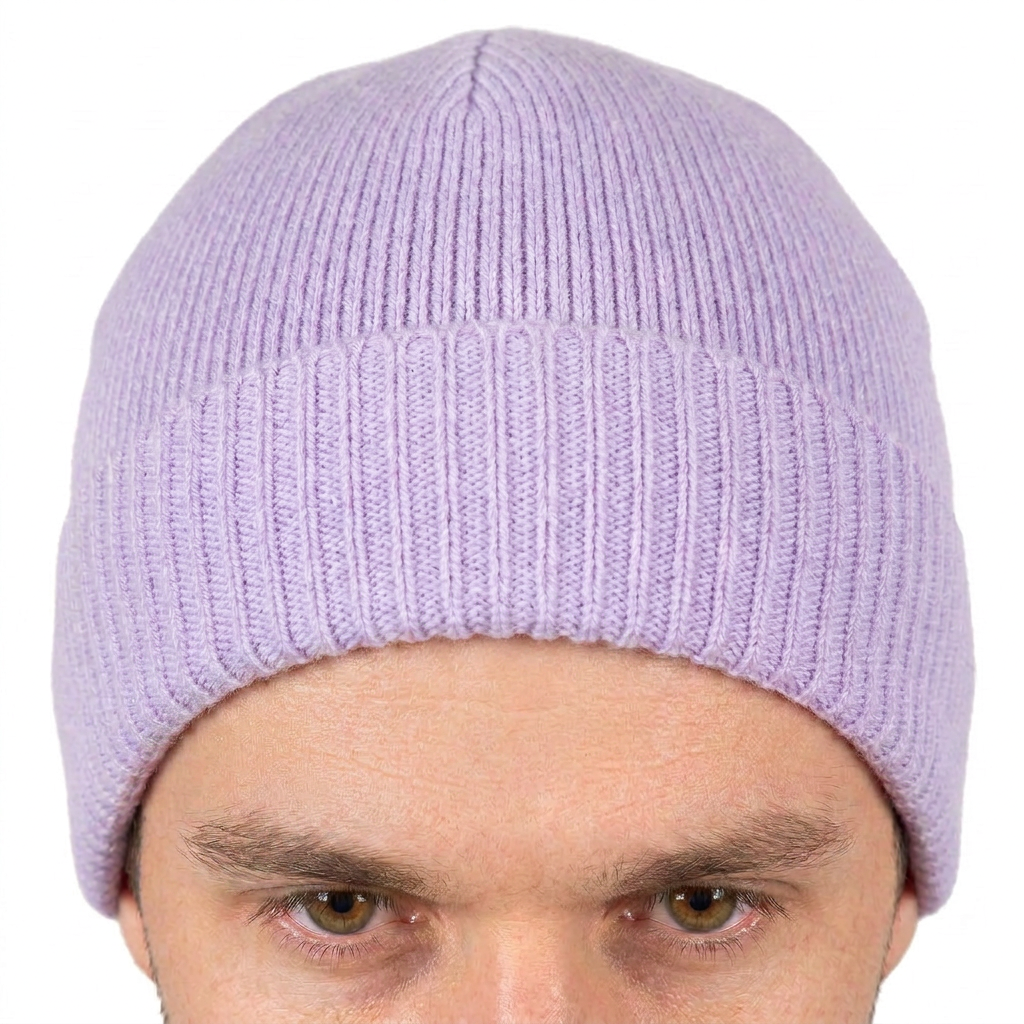 Men's plain-knit 100% cashmere beanie, colour Lilac, view 4 | Dalle Piane Cashmere