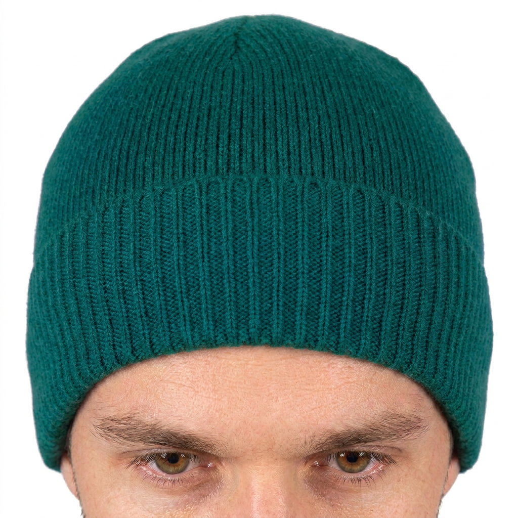 Men's plain-knit 100% cashmere beanie, colour Green, view 4 | Dalle Piane Cashmere