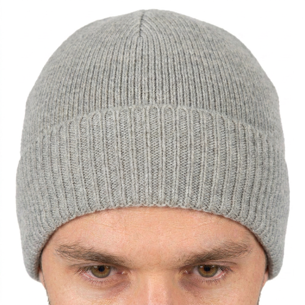 Men's plain-knit 100% cashmere beanie, colour Grey, view 4 | Dalle Piane Cashmere