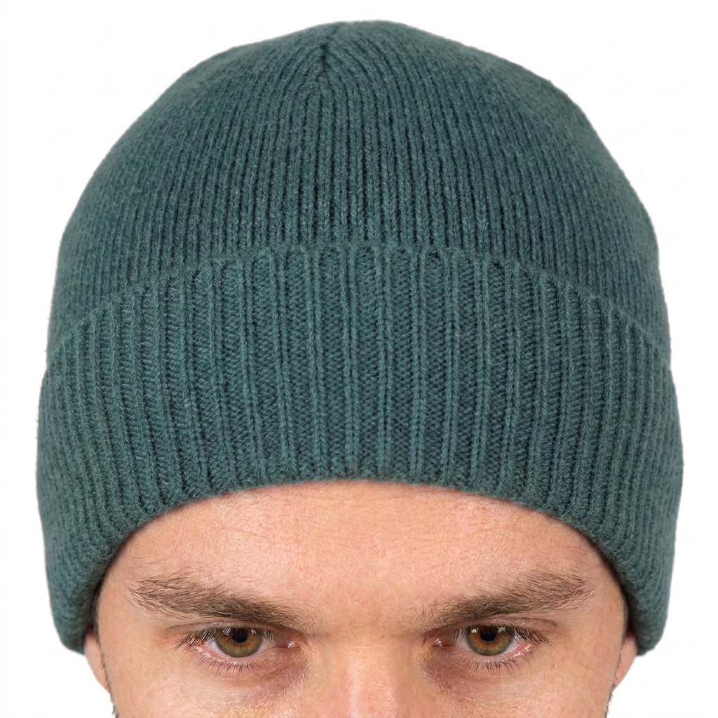 Men's plain-knit 100% cashmere beanie, colour Sage Green, view 4 | Dalle Piane Cashmere