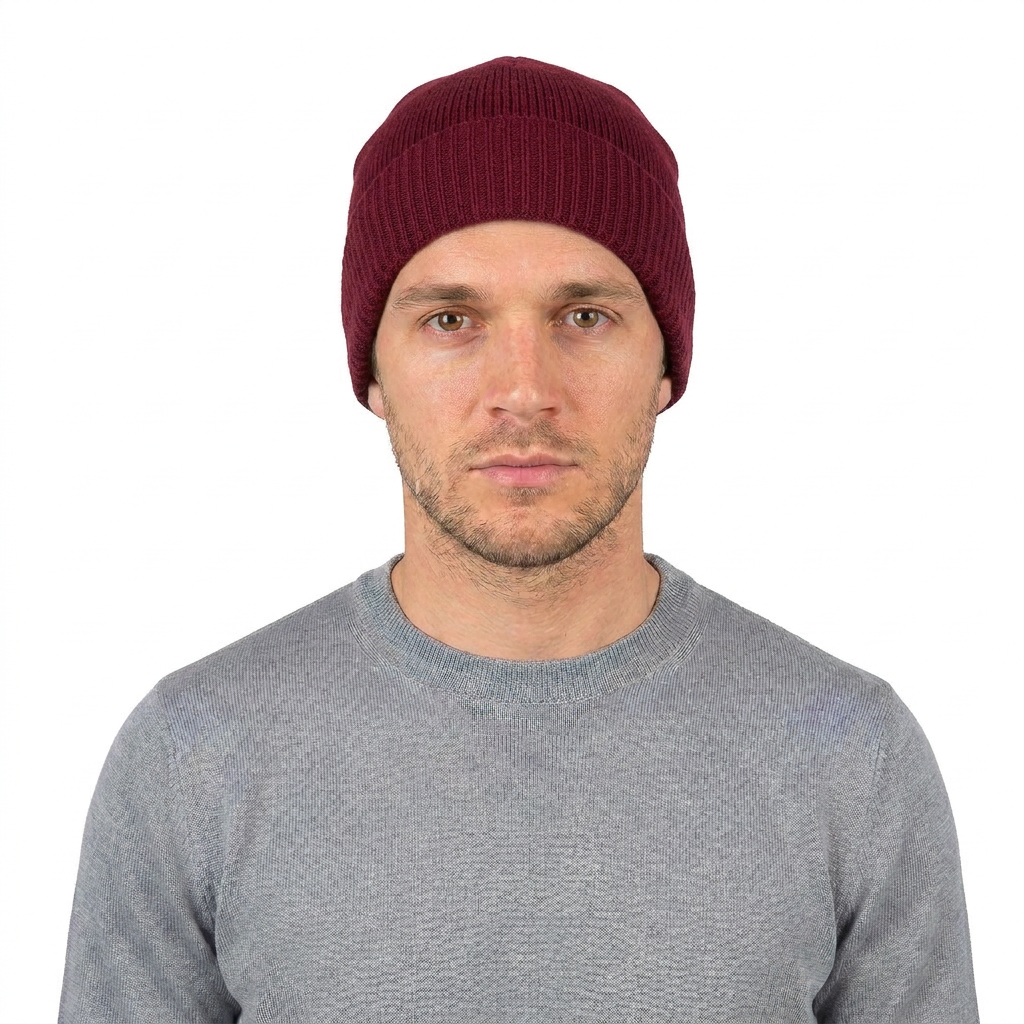 Men's plain-knit 100% cashmere beanie, colour Bordeaux, view 4 | Dalle Piane Cashmere