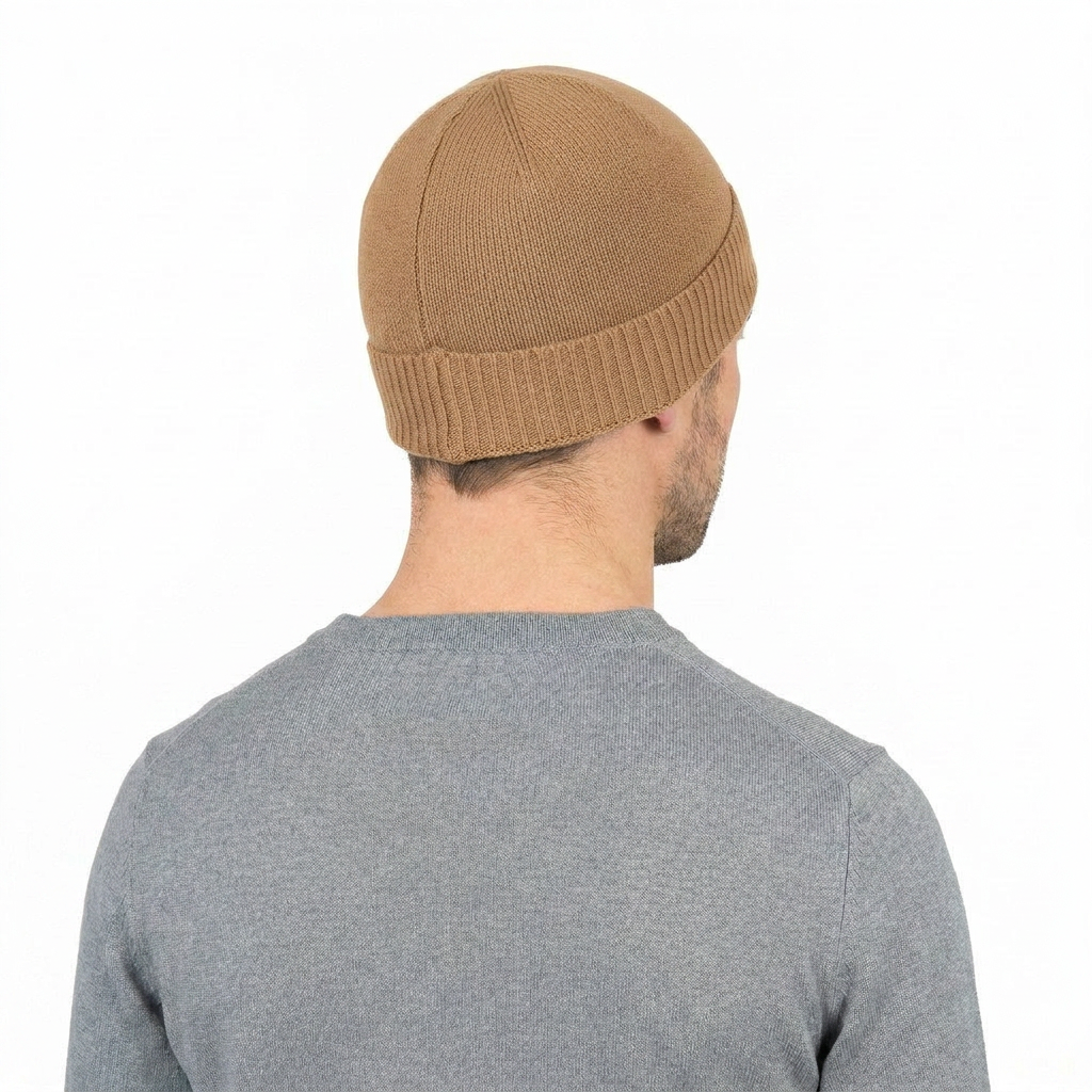 Men's plain-knit 100% cashmere beanie, colour Camel | Dalle Piane Cashmere