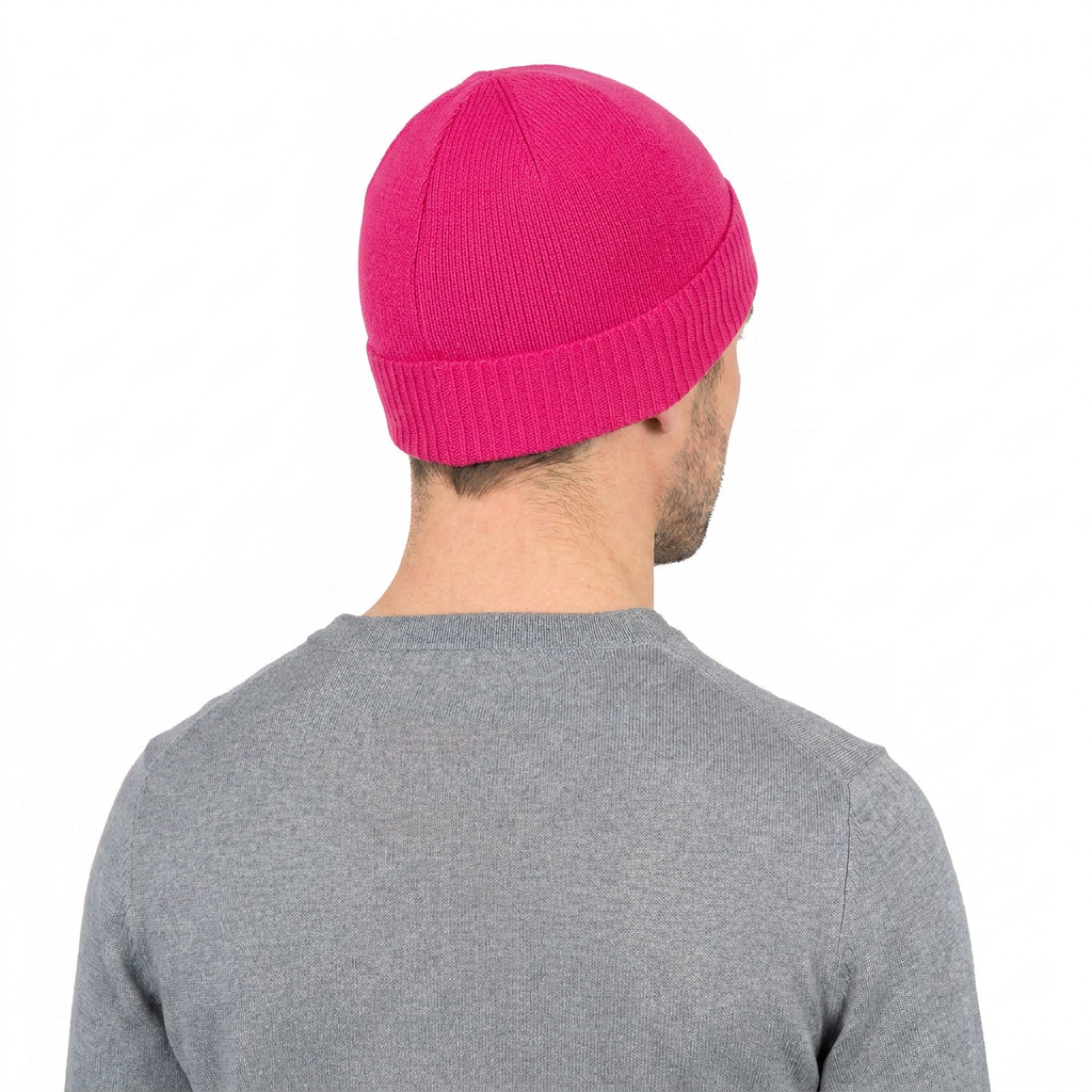 Men's plain-knit 100% cashmere beanie, colour Fuchsia | Dalle Piane Cashmere