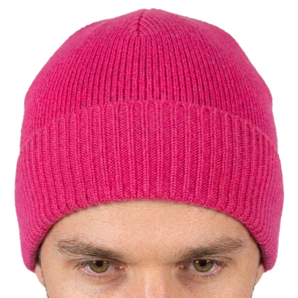 Men's plain-knit 100% cashmere beanie, colour Fuchsia, view 4 | Dalle Piane Cashmere