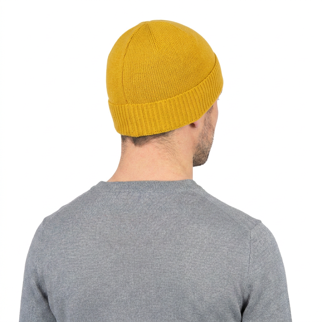 Men's plain-knit 100% cashmere beanie, colour Yellow | Dalle Piane Cashmere
