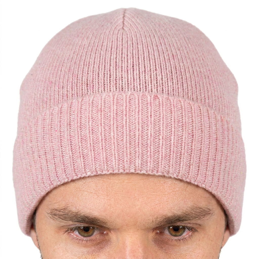 Men's plain-knit 100% cashmere beanie, colour Pink, view 4 | Dalle Piane Cashmere