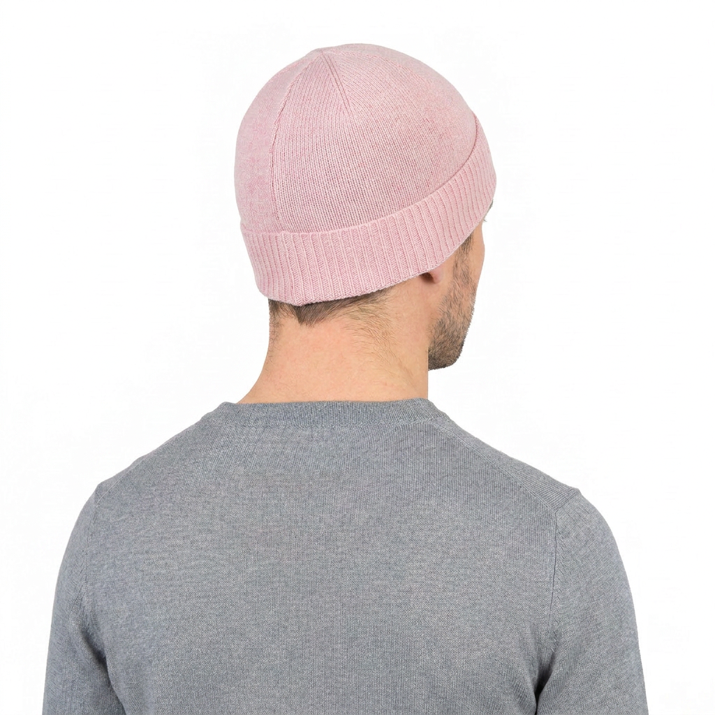 Men's plain-knit 100% cashmere beanie, colour Pink | Dalle Piane Cashmere