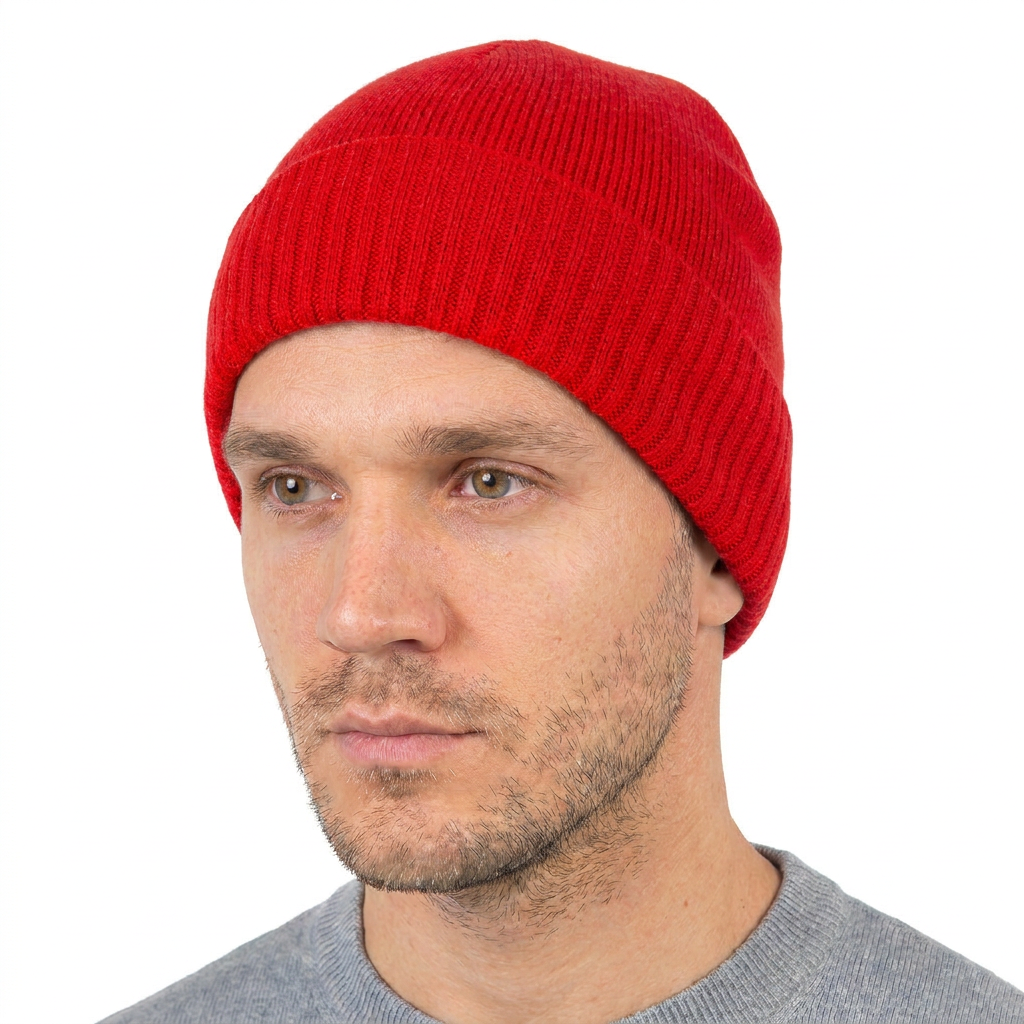 Men's plain-knit 100% cashmere beanie, colour Red, view 2 | Dalle Piane Cashmere