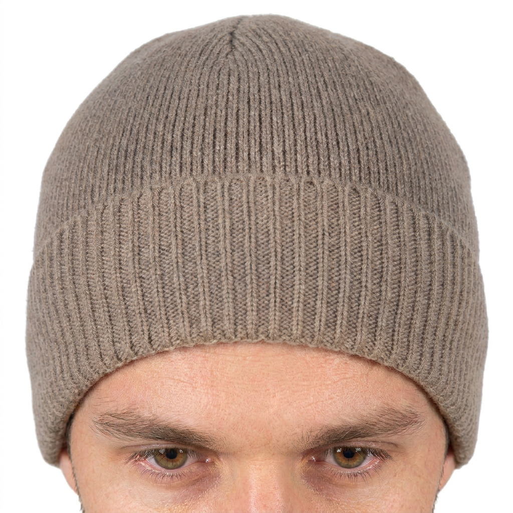 Men's plain-knit 100% cashmere beanie, colour Mink, view 4 | Dalle Piane Cashmere