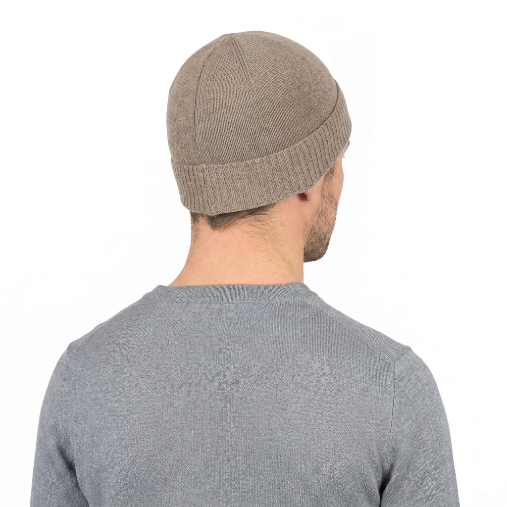 Men's plain-knit 100% cashmere beanie, colour Mink | Dalle Piane Cashmere