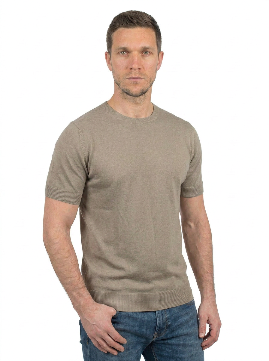 Men's 100% cotton T-shirt, colour Taupe, view 4 | Dalle Piane Cashmere
