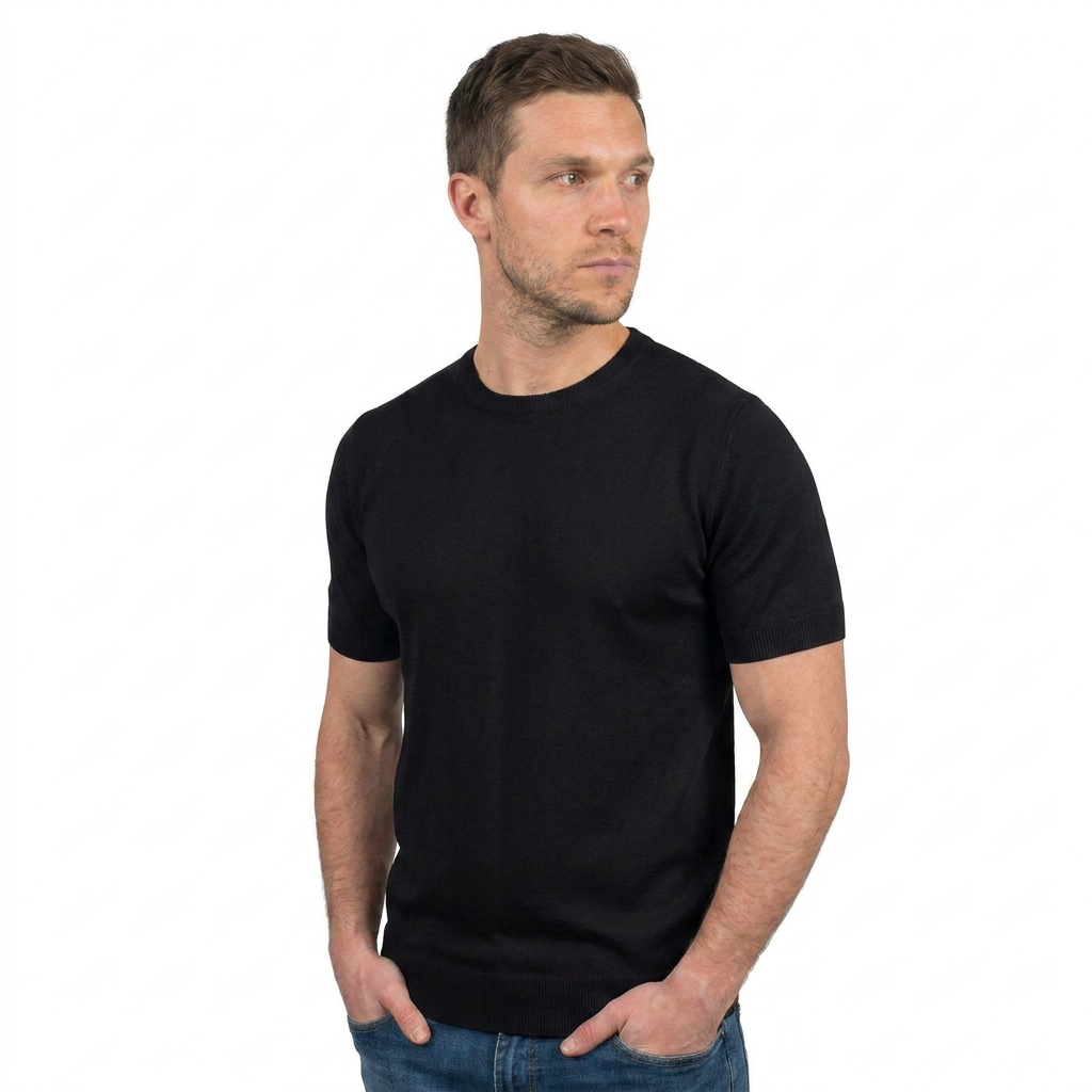 Men's 100% cotton T-shirt, colour Black, view 2 | Dalle Piane Cashmere