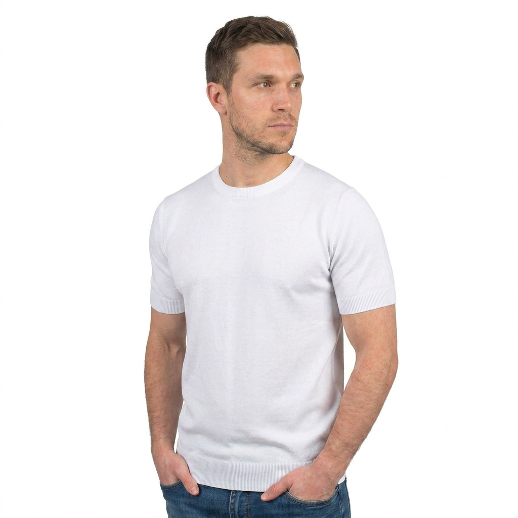 Men's 100% cotton T-shirt, colour White, view 2 | Dalle Piane Cashmere