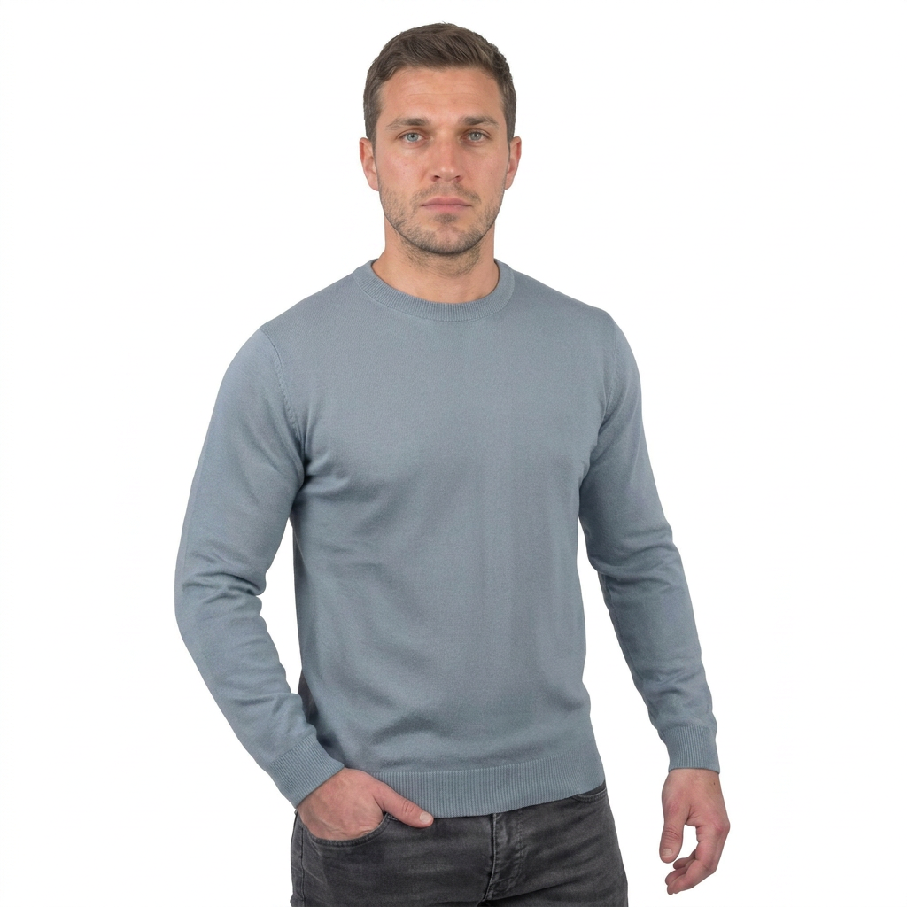 Men's 100% merino wool crewneck, colour Grey, view 2 | Dalle Piane Cashmere