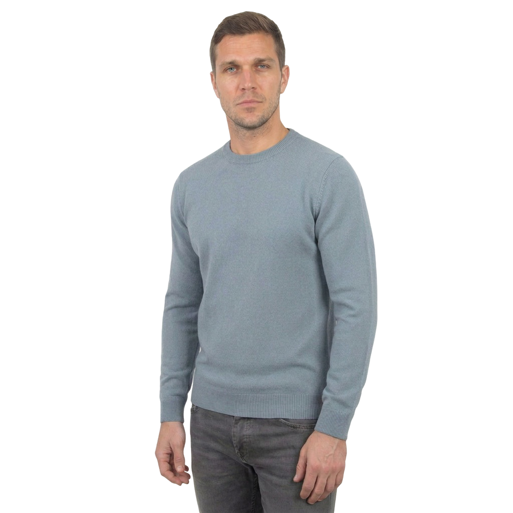 Men's 100% merino wool crewneck, colour Grey, view 3 | Dalle Piane Cashmere
